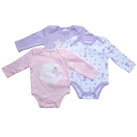 Zibbi Baby Rompertjes Set 3 Stuks – 100% Katoen – Lange Mouwen – Zachte Baby Kleding – Roze / Paars