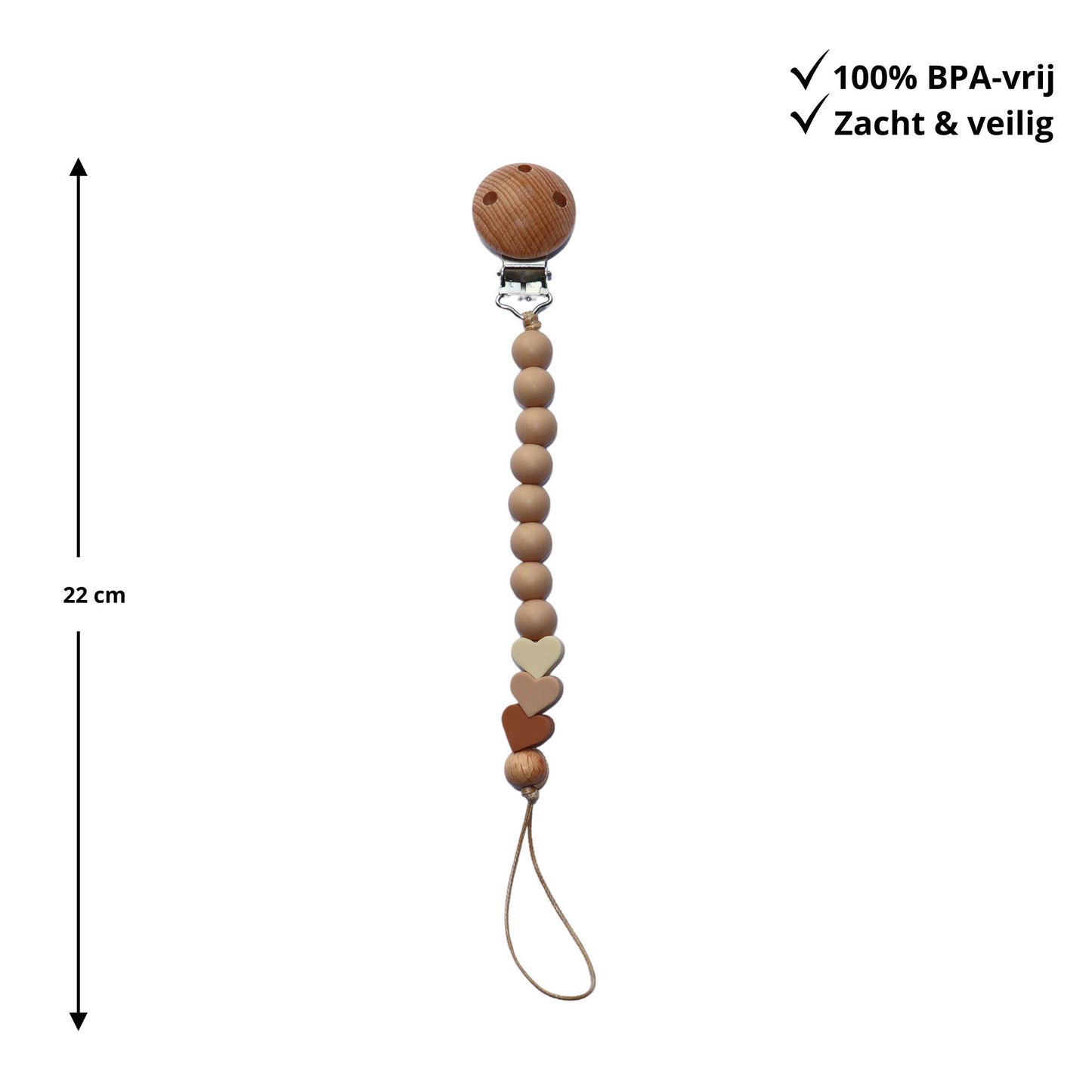 Zibbi Little Hearts Speenkoord Sand Beige