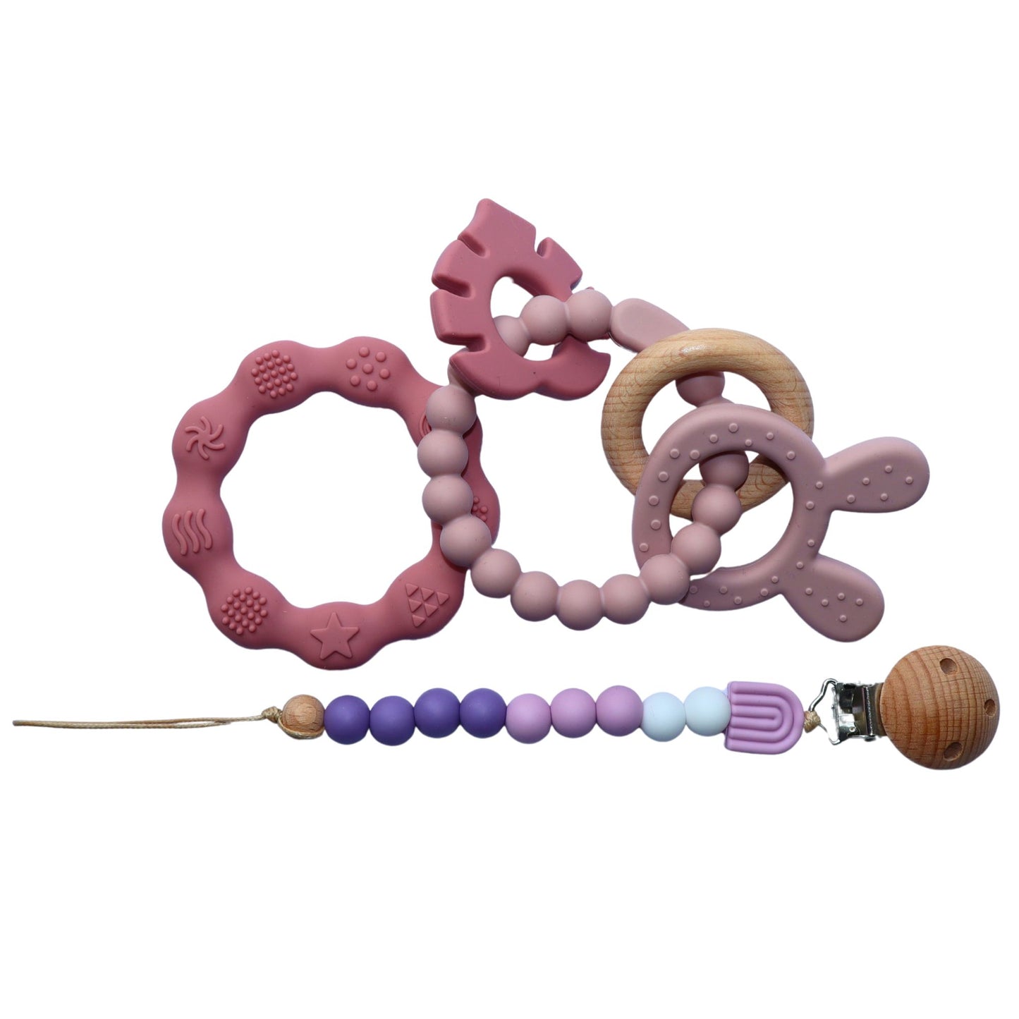Zibbi Nature Lila - Set 3 delig Bijtring & Speenkoord