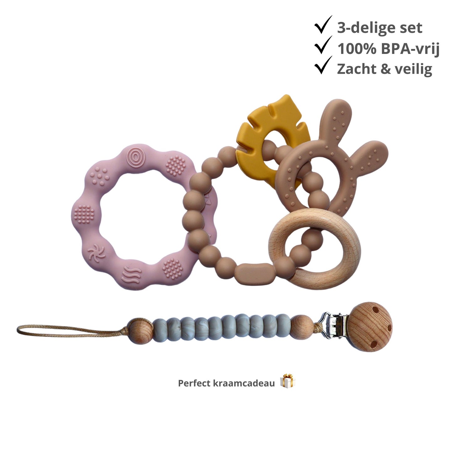 Zibbi Nature Discovery - Set 3 delig Bijtring & Speenkoord